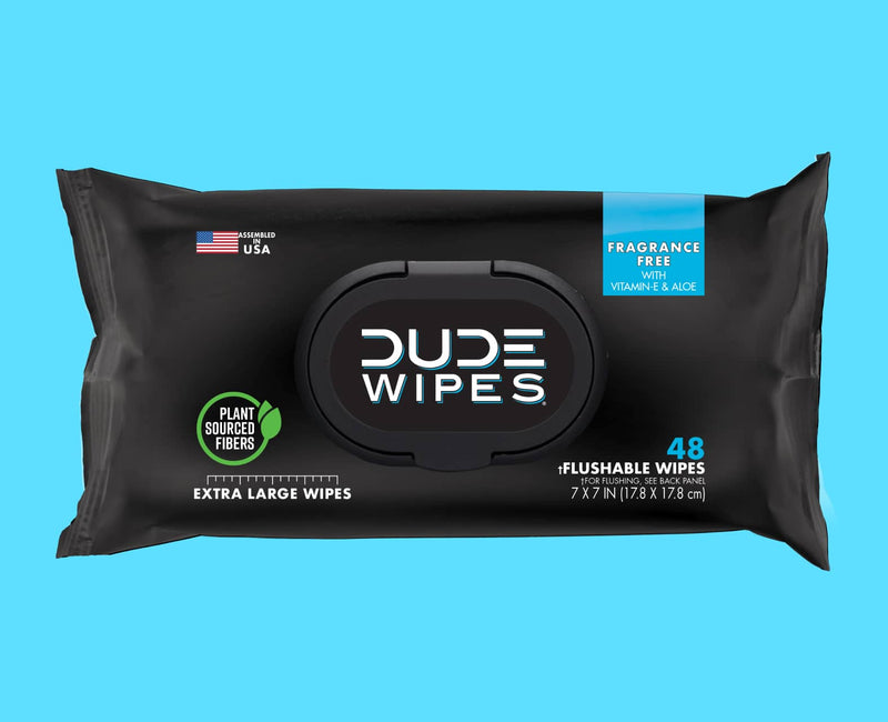 DUDE Wipes Fragrance Free package of 48 wipes