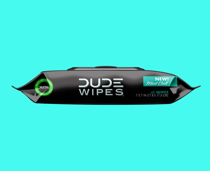 Side view of the DUDE Wipes Mint Chill 48ct Package