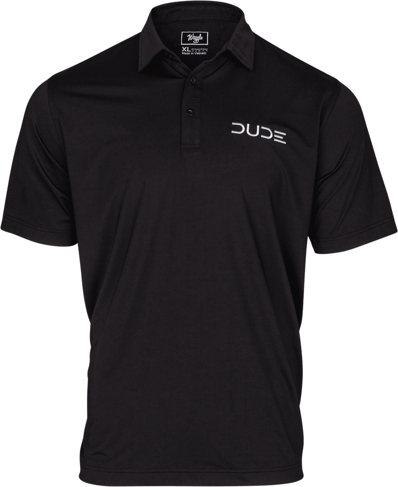 Front view of the DUDE Golf Polo, Black