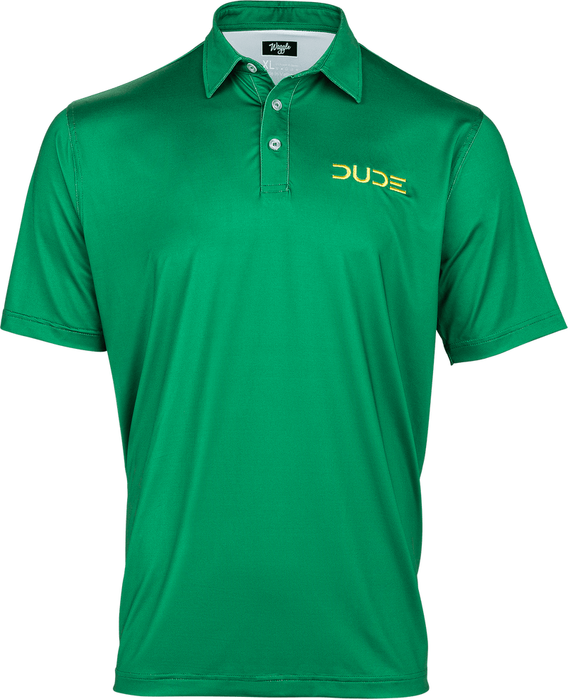 Front view of the DUDE Golf Polo, Green