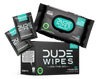 exclude|DUDE Wipes Mint Chill Starter pack graphic. Shows two single packs, one 48ct pack, one DUDE Wipes on-the-go 30ct pack